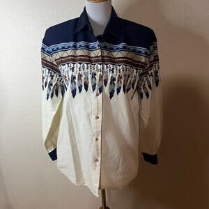 Adobe Rose 90s Vintage Western Aztec Native Feathers Button Shirt WOMENS MEDIUM